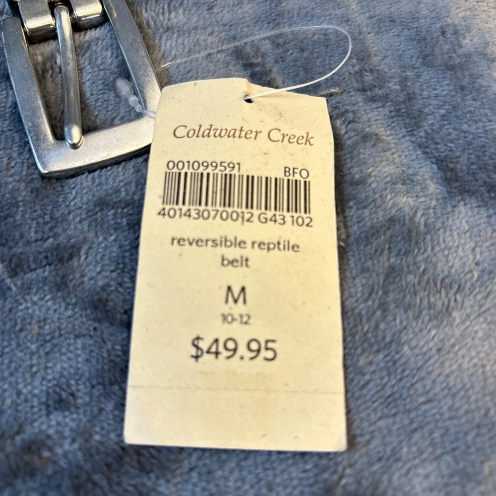 Silver Green Leather‎ Belt Reversible Snakeskin Embossed Reptile M NWT - Picture 2 of 16